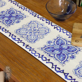 欧式青花桌旗可订做 居家布艺桌面装饰桌旗边柜保护 麂皮绒桌旗