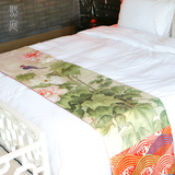 现代中式床旗 卧室装饰印花布艺 酒店客房床旗床尾旗 长度可订做