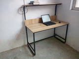 钢木笔记本电脑桌简约双人书架组合加长办公桌写字台家用学生书桌