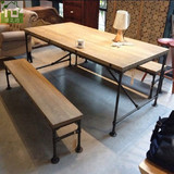 美式乡村LOFT工业风格家具办公桌会议桌水管桌复古铁艺实木餐桌椅