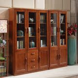 实木现代简约中式二三四五门组合书柜带玻璃书橱书架展示柜储物柜