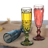 复古浮雕香槟杯玻璃高脚杯家用加厚红酒杯创意玻璃杯