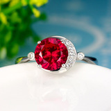 红宝石戒指925纯银镶嵌红刚玉彩色宝石珠宝指环镀18K白金个性女戒