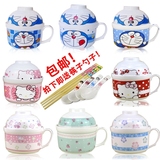 hello kitty创意可爱日式陶瓷泡面碗 餐具面杯套装带盖带把碗筷勺