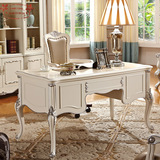 欧式书桌电脑桌台式写字台实木办公桌法式书桌书椅组合白色老板桌