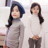 韩版外贸童装女童春秋款纯棉打底衫 儿童宝宝半高领上衣长袖T恤