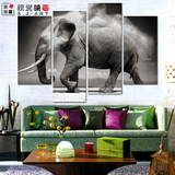 东南亚装饰画客厅卧室酒店民族挂画黑白动物大象墙画客厅玄关壁画