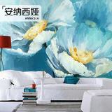 欧式蓝色花卉墙纸 卧室客厅电视背景墙壁纸 主题餐厅定制大型壁画