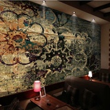 东南亚复古怀旧个性抽象花纹壁画壁纸休闲咖啡店西餐厅宿舍墙纸布