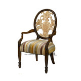 欧式实木雕刻餐椅休闲椅 法式新古典餐桌餐椅 布艺扶手椅组合家具