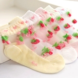 儿童袜子夏季薄棉款女童水晶冰丝袜宝宝草莓网眼短袜1-3-5-7-9岁