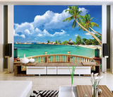 地中海大型壁画大海蓝天3D立体海洋风景电视背景客厅沙发墙纸壁纸