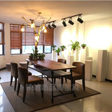 美式loft复古实木餐桌铁艺做旧长方形书桌双层办公桌美甲桌写字台