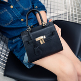 包包2016新款欧美时尚铂金包荔枝纹女包手提包抽带锁扣单肩斜挎包