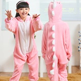 儿童法兰绒连体家居服加厚保暖粉色恐龙卡通童装中大童男女童睡衣