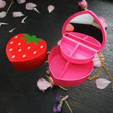 天天特价韩国草莓桌面双层首饰品盒护肤品收纳盒带化妆镜子整理盒