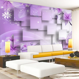 3d立体客厅卧室电视背景墙纸壁纸整张紫色百合温馨无纺布墙布壁画