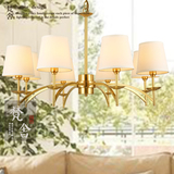 梵舍 美式乡村全铜吊灯简约个性布艺灯罩灯具 卧室客厅餐厅纯铜灯
