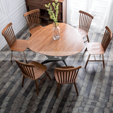 美式铁艺圆形餐桌小户型家用饭桌现代简约北欧实木餐桌椅组合桌子