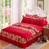 全棉床罩床裙四件套纯棉磨毛结婚庆大红被套1.8/2.0m床上用品双人