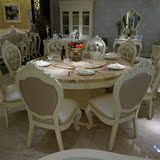 欧式餐桌 红龙玉大理石 1.5/1.8米圆形餐桌椅组合 象牙白法式餐桌