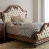 软包床法式实木双人床婚床北欧家具美式床亚麻布真皮外贸软包床