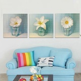 客厅装饰画地中海挂画壁画沙发背景墙画三联无框画欧式花卉 花瓶