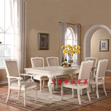 美式乡村简约做旧白色实木餐桌法式风格桦木象牙白长方形桌椅组合