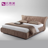 实木布艺床可拆洗现代简约布床小户型气动储物床1.8米双人床婚床