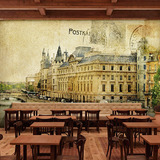 欧式世界名著建筑英伦黑白咖啡厅酒吧餐厅pvc艺术背景墙壁纸壁画