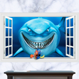 3D立体窗户 海底总动员大白鲨小丑鱼 儿童房墙贴壁纸卧室壁画B334