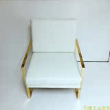 休闲椅 单人休闲沙发椅欧式时尚皮软包老板坐椅金色不锈钢阳台椅