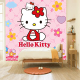Hello kitty凯蒂猫壁纸女童房卡通原创墙纸幼儿园儿童乐园壁画