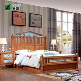 地中海儿童床 单人床男孩儿童家具套房组合小床全实木环保储物床