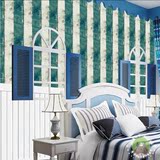 大型墙纸壁画复古怀旧温馨蓝色条纹壁纸背景沙发卧室背景无缝墙布
