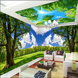 山水田园树林风景3D4D立体墙纸电视背景墙画客厅卧室无缝壁画壁布