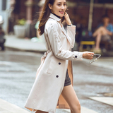 风衣女中长款2016秋装新款韩版修身系带时尚休闲学生薄款外套女潮