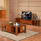实木伸缩茶几电视柜组合套装宜家现代中式组装水曲柳客厅实木家具