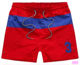 保罗Polo男士运动休闲短裤大码青年宽松三分红色裤条纹沙滩裤欧美