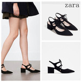 代购zara女鞋黑色凉鞋尖头单鞋高跟鞋粗跟中跟浅口绑带低跟3366