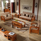实木沙发橡木组合客厅沙发多功能沙发折叠推拉两用三人木架沙发床