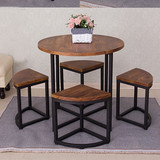 复古铁艺实木桌椅实木做旧4人桌椅组合创意圆形休闲户外阳台茶几