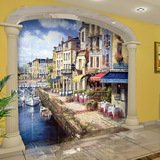 3D欧式复古油画街景墙纸咖啡店休闲餐厅奶茶店影楼客厅背景墙壁纸