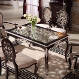 新古典餐桌实木餐桌椅组合欧式餐桌后现代圆桌美式黑色烤漆家具