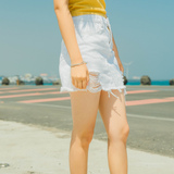 C小小白色破洞做旧水洗韩国夏季A字2016纯色牛仔半身裙女