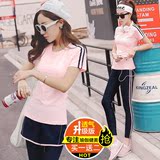 韩版春夏季健身房瑜伽服套装女跑步运动修身显瘦速干长短裤假两件