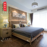 新中式禅意水曲柳实木床古典艺术风格大床双人床卧室家具工厂定制