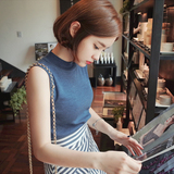 2016夏季韩版薄款圆领套头无袖针织衫背心女士纯色修身打底衫上衣