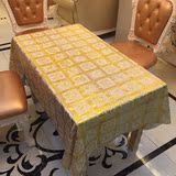 美式乡村风景黄金色鲜花束花环高级家用长方形热销厚pvc防水桌布