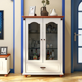 地中海酒柜现代简约客厅套房家具实木质单门双门玻璃储物柜组合
